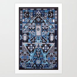 Mandala no.2: Moon in her eyes Art Print | Vintage, Blue, Acrylic, Grey, Naiveart, Other, Abstract, Triangle, Aziland, Romance 
