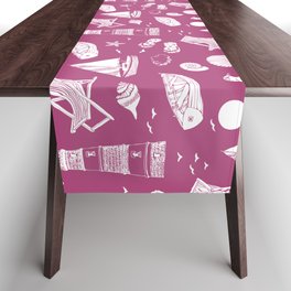 Magenta And White Summer Beach Elements Pattern Table Runner