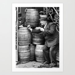 Beer Kegs, Prohibition, Black and White Vintage Photo Art Print
