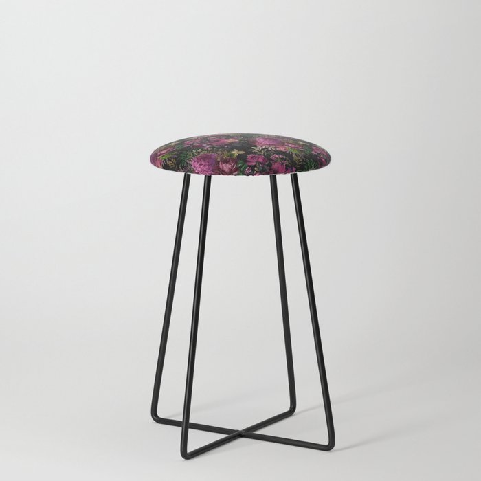 Burgundy Black Moody Floral Pattern Counter Stool