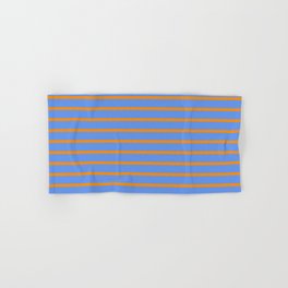 [ Thumbnail: Dark Orange & Cornflower Blue Colored Lines/Stripes Pattern Hand & Bath Towel ]