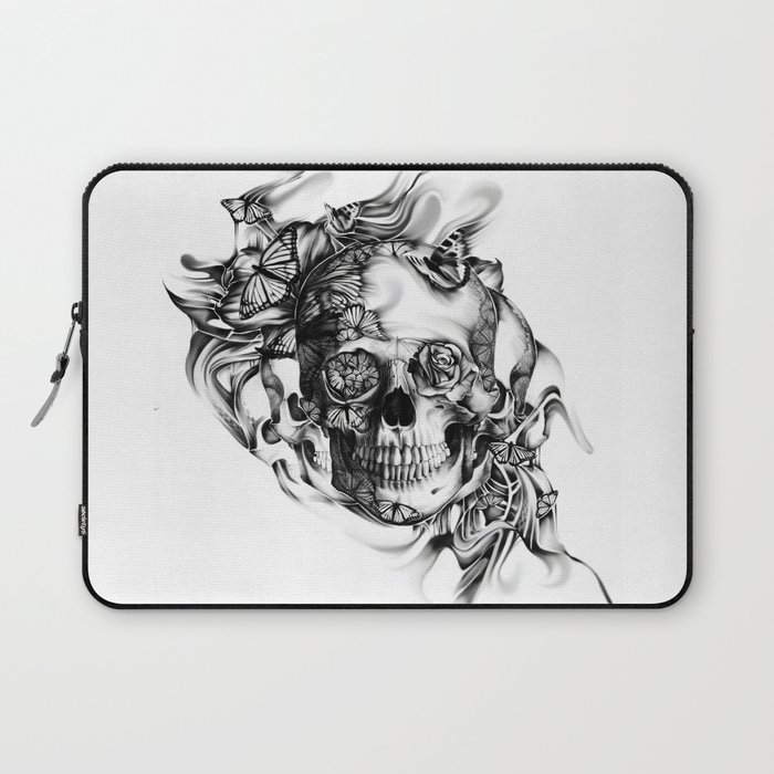 Butterfly smoke skull in black and white Laptop Sleeve