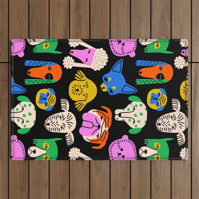 Funny colorful dog cartoon pattern Outdoor Rug