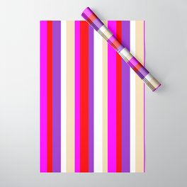 [ Thumbnail: Colorful White, Dark Orchid, Red, Fuchsia & Tan Colored Striped/Lined Pattern Wrapping Paper ]