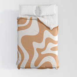 Liquid Swirl Retro Modern Abstract Pattern in Caramel Ochre and White Comforter