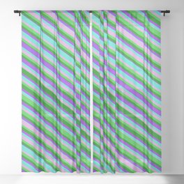 [ Thumbnail: Turquoise, Plum, Lime Green, Green & Purple Colored Lined Pattern Sheer Curtain ]