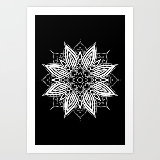 Black and White Flower Mandala Art Print