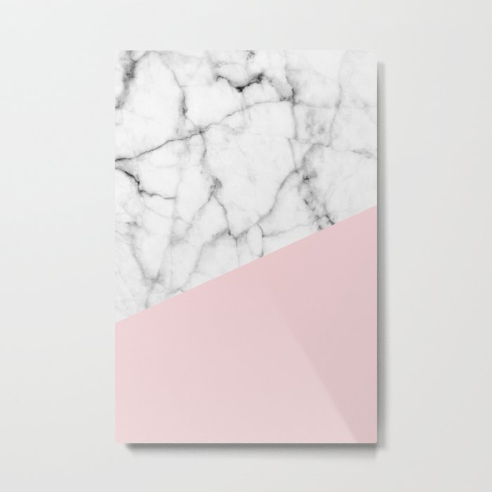 Real White Marble Half Powder Blush Pink Metal Print