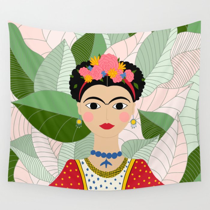 Frida Kahlo Portrait Digital Draw Wall Tapestry