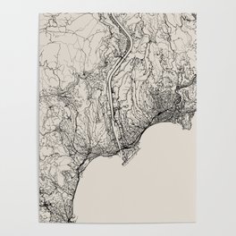 France, Nice City Map Drawing - Black and White Poster