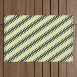 [ Thumbnail: Pale Goldenrod & Dark Slate Gray Colored Lined Pattern Outdoor Rug ]