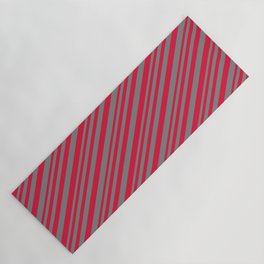 [ Thumbnail: Crimson and Gray Colored Lined Pattern Yoga Mat ]