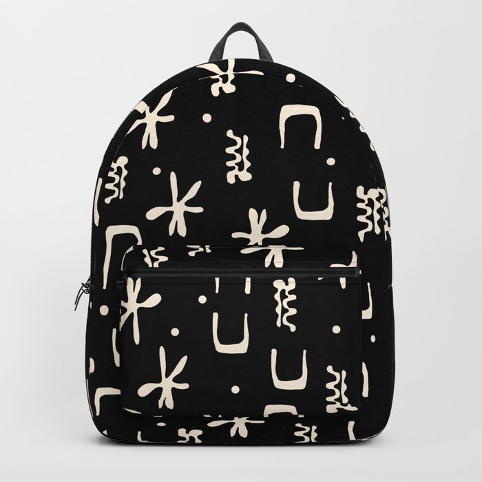 Organic Hieroglyph Abstract Pattern in Black and Almond Cream Backpack