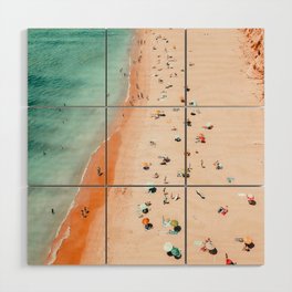 Beach Art, Aerial Ocean Print, People And Umbrellas On Beach Print, Portugal Beach, Sea Print, Coastal Decor, Ocean Poster, Portugal Beach, Aerial Beach, Printable Art Wood Wall Art