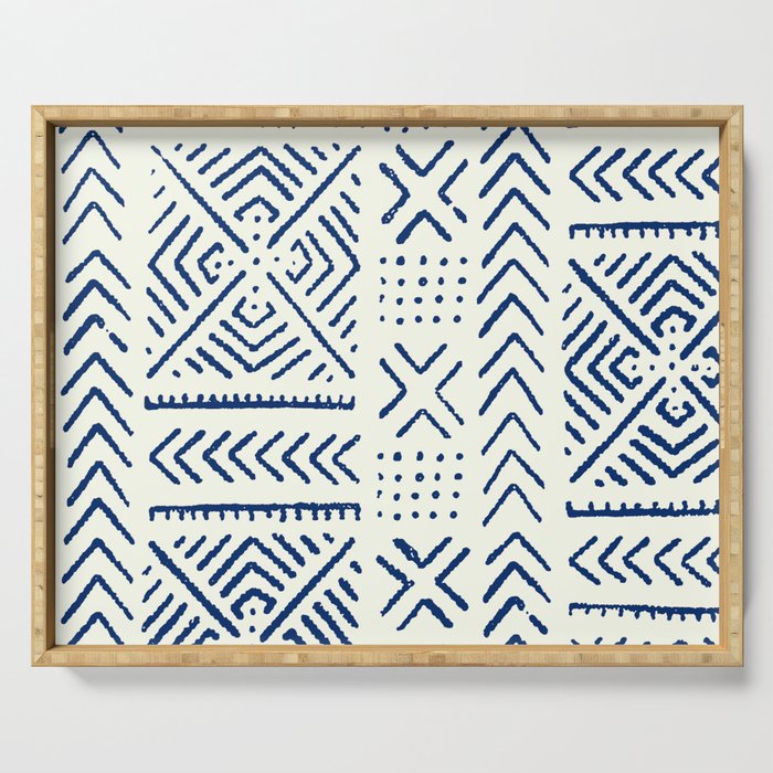 Line Mud Cloth // Ivory & Navy Serving Tray
