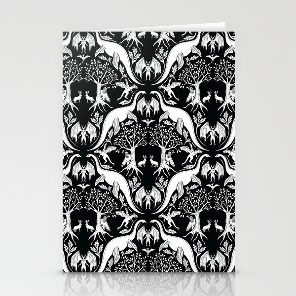 Black & White Cryptid Damask Stationery Cards