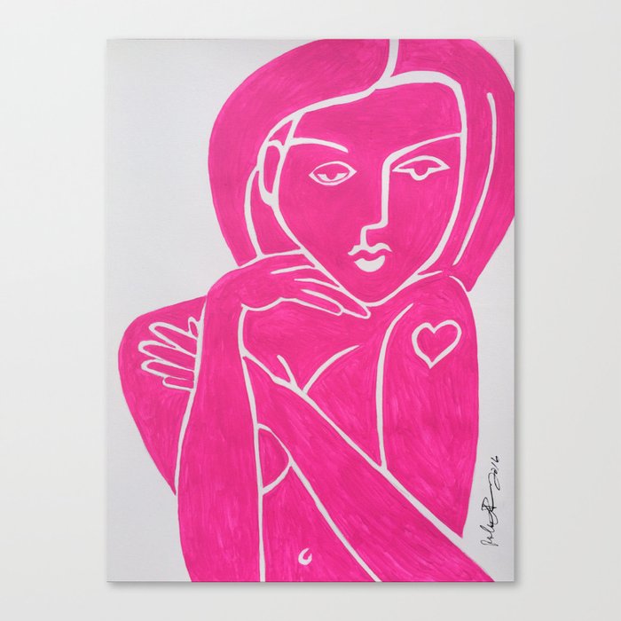 Pretty In Pink Woman Pop Art Painting Abstract Canvas Print By