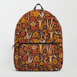 Retro 1970s Brown & Orange Mushrooms & Flowers Backpack