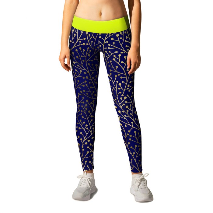 Gold Berry Branches on Navy Leggings