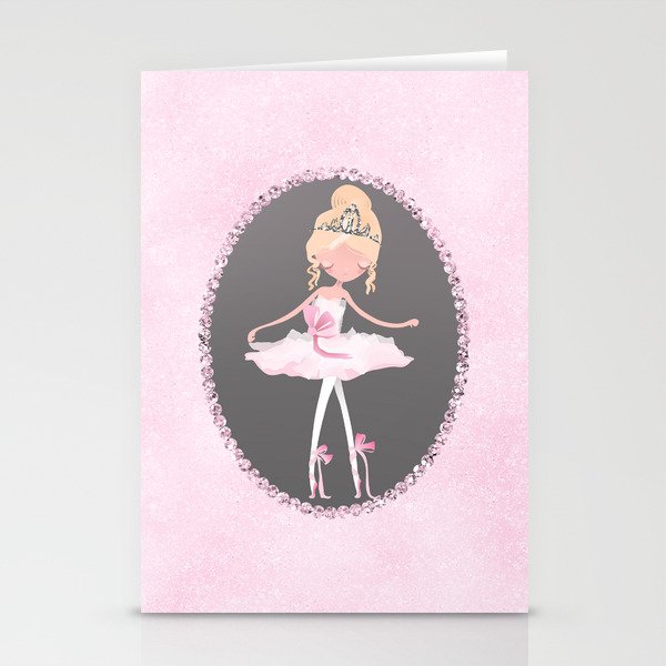 Pink & Grey Ballerina Dancer Stationery Cards