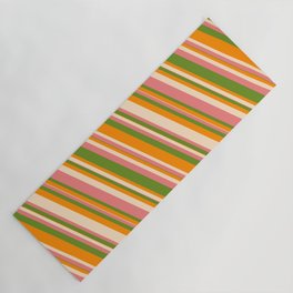 [ Thumbnail: Green, Dark Orange, Bisque, and Light Coral Colored Lines Pattern Yoga Mat ]