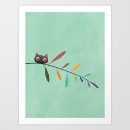 Floral cat and colours leafs Art Print
