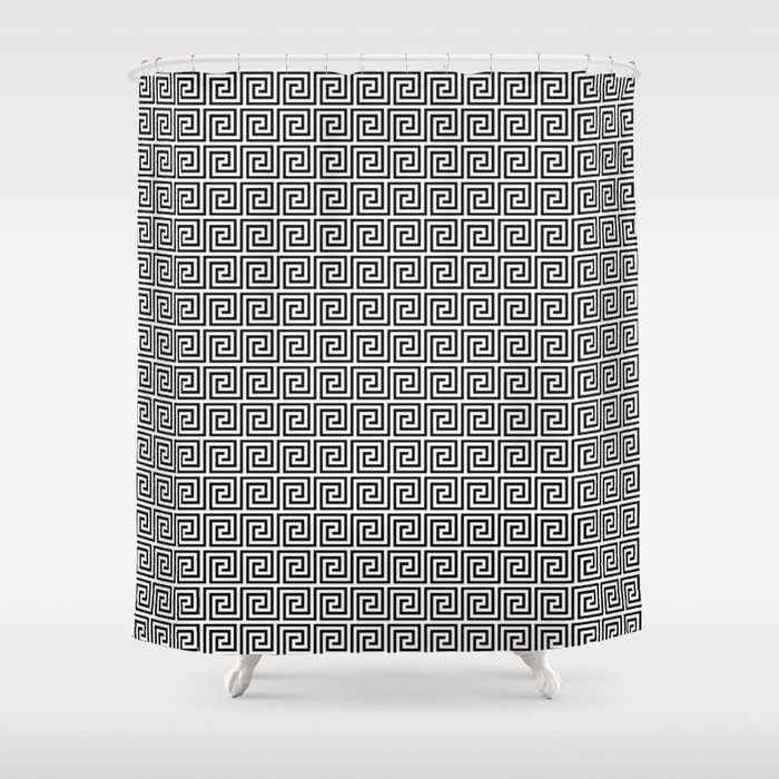 Black and White Greek Key Repeating Square Pattern Shower Curtain