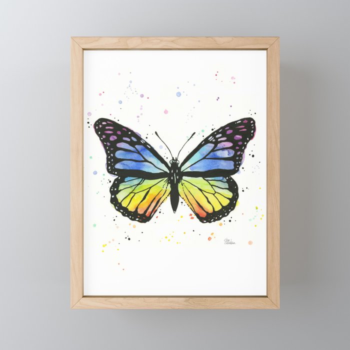 Rainbow Butterfly Watercolor | Vertical Print Framed Mini Art Print