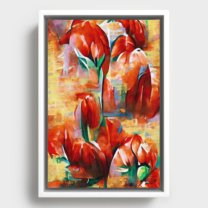 Tulip Flowers at Sunset Framed Canvas