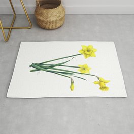 Yellow Daffodils Botanical Illustration Rug