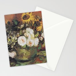 Bowl With Sunflowers Roses And Other Flowers - Still Life, Vincent van Gogh Stationery Card