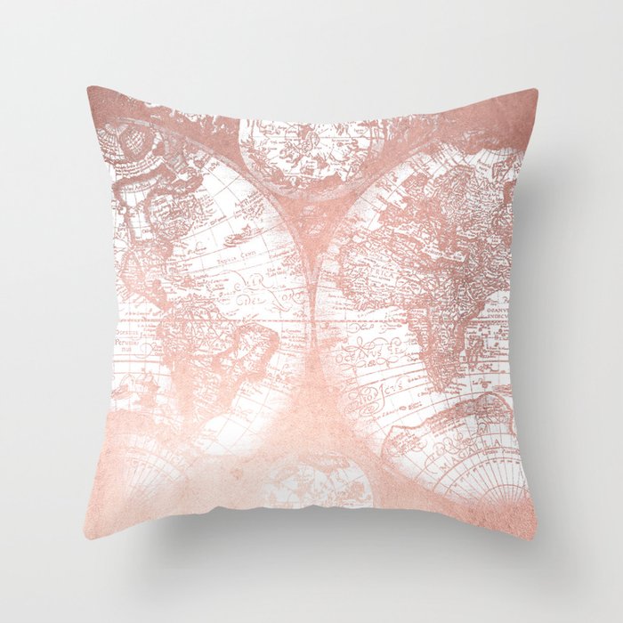 Rose Gold Pink Antique World Map By Nature Magick Throw Pillow By