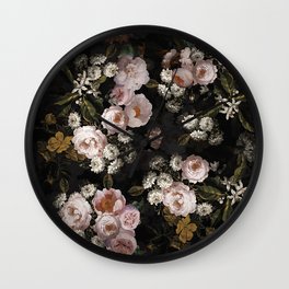 Antique Botanical Roses And  Chamomile Midnight Garden Wall Clock