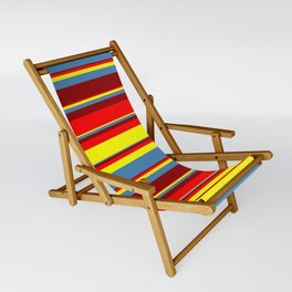 [ Thumbnail: Red, Yellow, Blue & Dark Red Colored Stripes/Lines Pattern Sling Chair ]