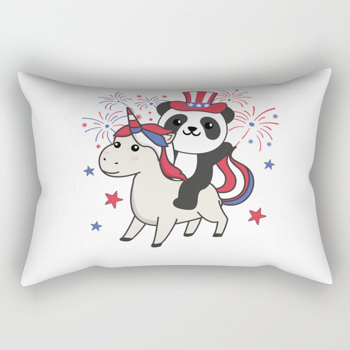 Panda With Unicorn For Fourth Of July Fireworks Rectangular Pillow