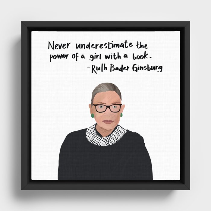 RBG Girl with a Book Quote Framed Canvas