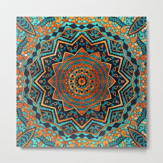 Blue and Gold Mandala Metal Print