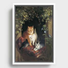 Cat with Kittens Framed Canvas