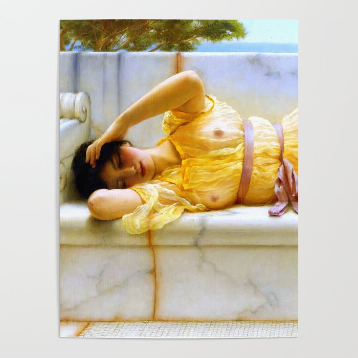 Girl in Yellow Drapery , jw godward "Girl with a beautiful transparent Summer Dress" John William Go Poster