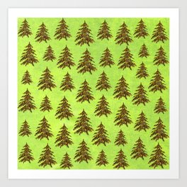 Sparkly Gold Christmas tree on abstract green paper Art Print