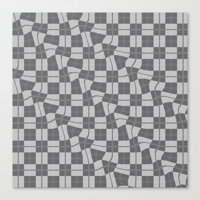 Warped Checkerboard Grid Illustration Gray Canvas Print
