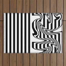 Stripes and Swirls - Black and White Outdoor Rug