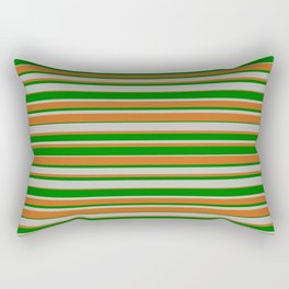[ Thumbnail: Grey, Chocolate, and Green Colored Lined Pattern Rectangular Pillow ]