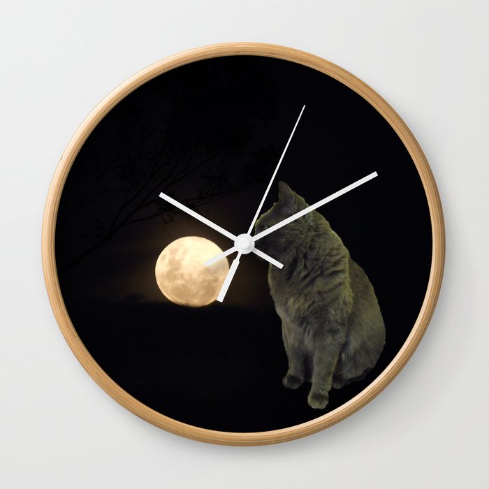 Moon cat Wall Clock