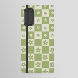 Abstract Floral Checker Pattern 7 in Forest Sage Green Android Wallet Case