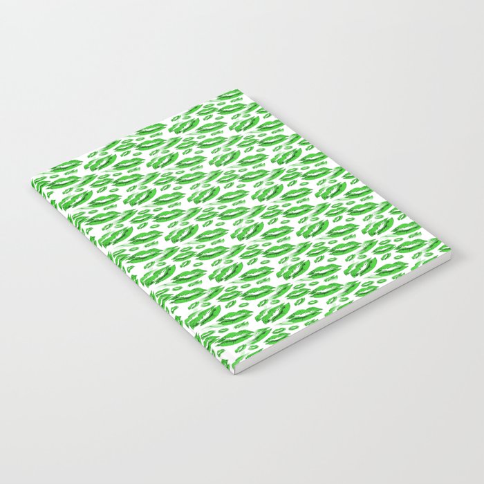 Two Kisses Collided Spring Green Lips Pattern On White Background Notebook