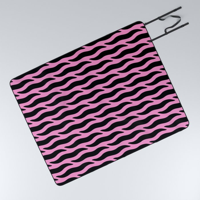 Tiger Wild Animal Print Pattern 333 Black and Pink Picnic Blanket