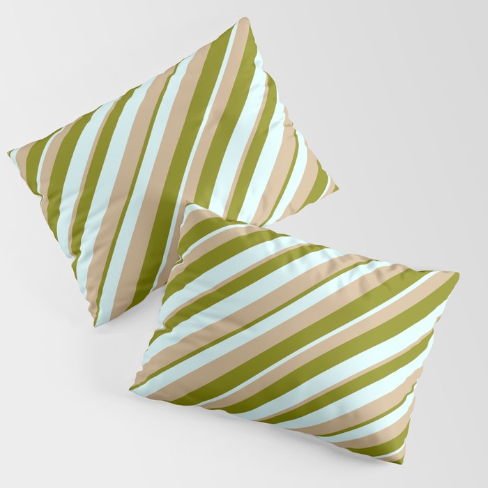Green, Light Cyan & Tan Colored Pattern of Stripes Pillow Sham
