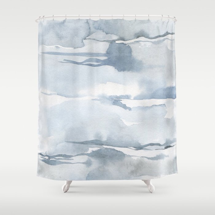 Pastel blue gray abstract watercolor brushstrokes stripes pattern Shower Curtain