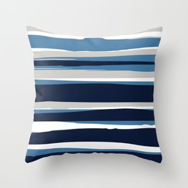 Ocean Beach Striped Landscape, Navy, Blue, Gray Throw Pillow